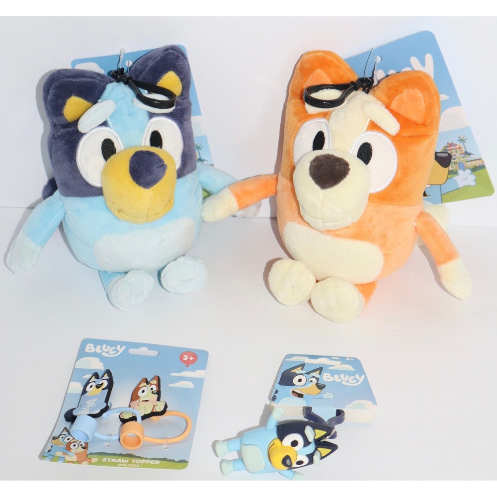 Bluey Bingo Plush Clip On Coin Purse & Straw Topper Set 4pc NWT - Picture 15 of 15